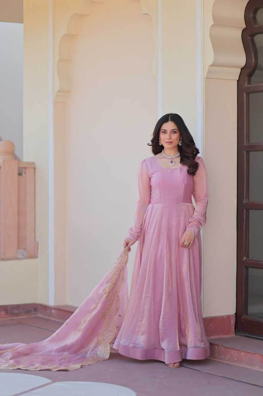 Chiffon Full Sleeve Gown With Dupatta - MYLUXURY LANE ENTERPRISE